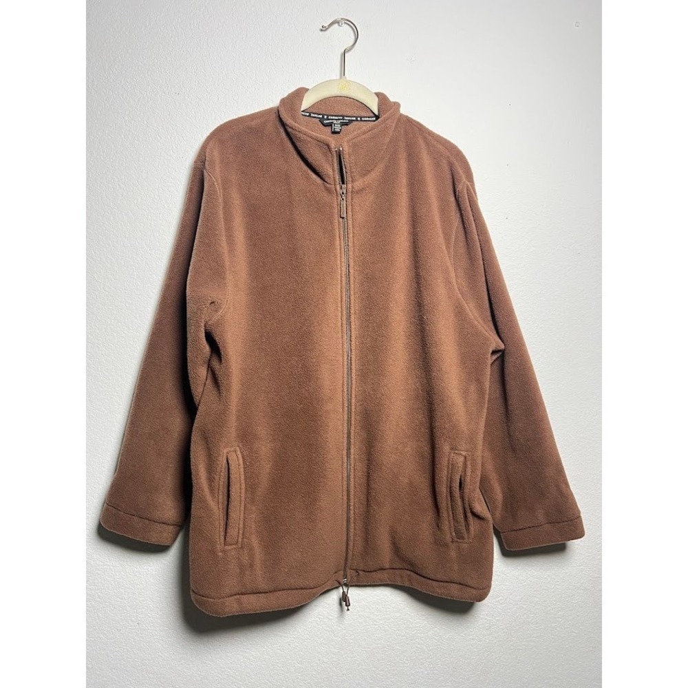 Carolyn Taylor Fleece Jacket 1X Brown Womens Gorpcore Full Zip Mock Neck Pockets